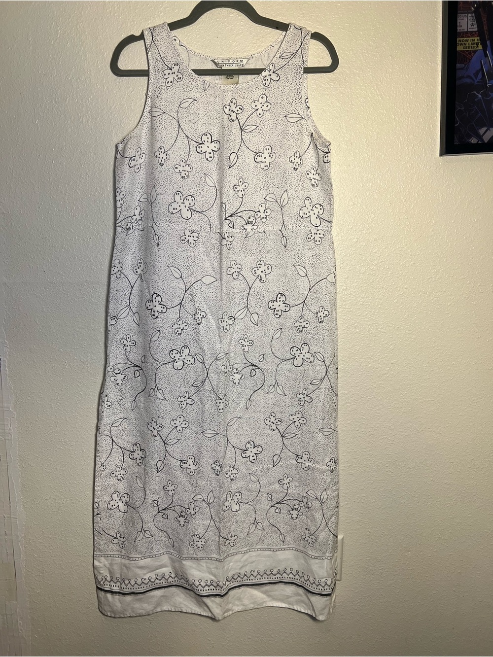 Vintage Uniform JohnPaulRichard 100% linen floral midi dress size Medium